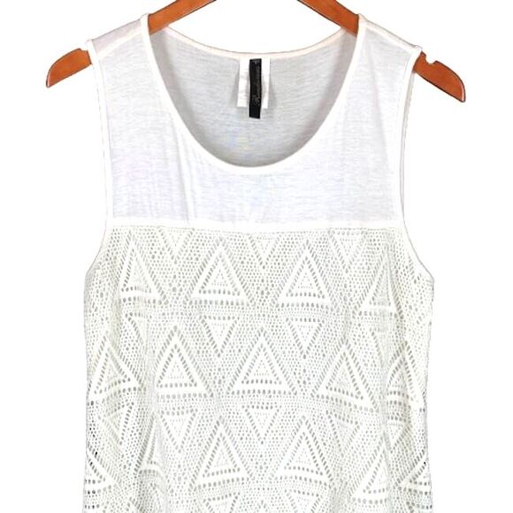 Rendezvous Crochet Knit Tank Top L Cream Ivory Triangles Stretch Sheer - Picture 2 of 6